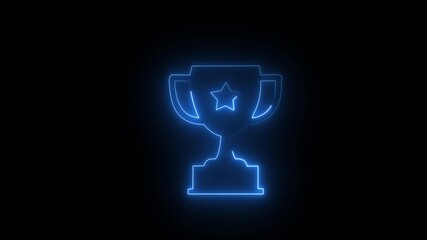 Glowing neon line Award cup icon isolated on black background. Winner trophy symbol. Championship or competition trophy. Sports achievement sign. 4K Video motion graphic animation.
