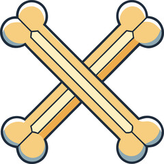 Crossed bones illustration with yellow and blue accents white background