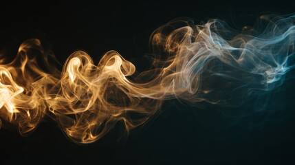 Abstract smoke swirl in orange and blue colors on dark background  