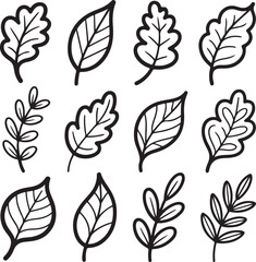 Decorative Leaf Doodle Vector Set in Hand Drawn Style
