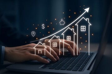Real estate growth chart showing increasing house values and investment success