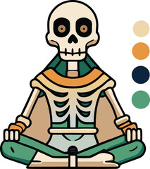 Skeleton meditating in colorful robes meditation yoga