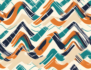 Vibrant abstract pattern featuring wavy lines in bold orange, teal, and black hues, creating a dynamic and modern design perfect for backgrounds, textiles, or creative projects.
