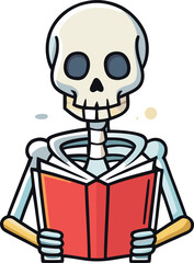 Skeleton reading a red book education knowledge