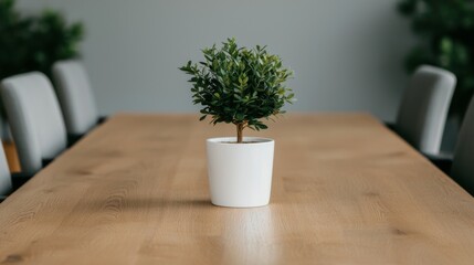 Small green plant on table symbolizing growth and freshness in business consulting meeting setting