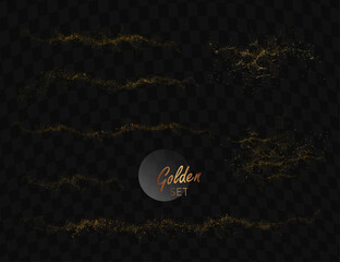 Isolated design element, exquisite golden abstract wavy shapes with glitter.