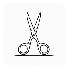 Fototapeta premium Open scissors drawing simple black lines on white background isolated illustration craft tool cut barber symbol