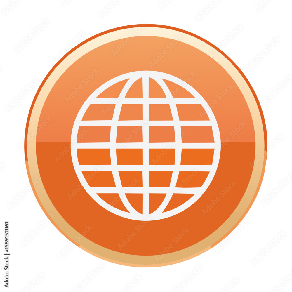 Poster orange globe icon round button global network connection world technology