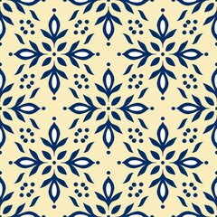 Geometric Blue Leaf Pattern on Cream Background