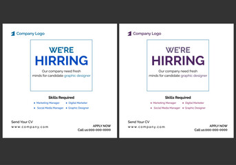 We are hiring recruitment open job vacancy design vector social media post banner template or web banner layout .