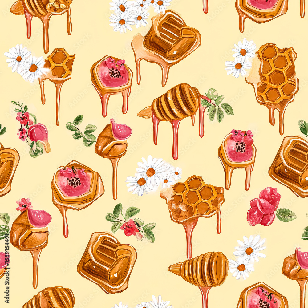 Poster honeycomb pattern with honey dripping from it