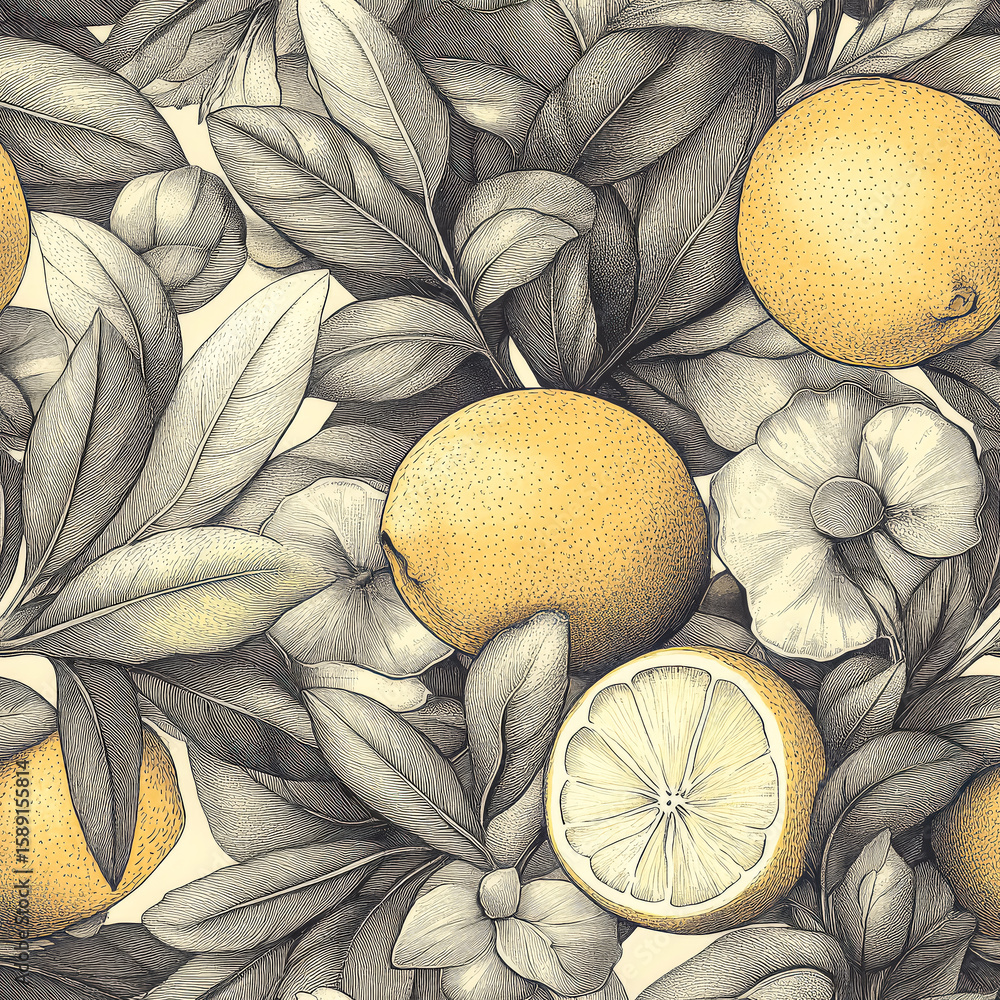 Poster drawing of a tree with oranges and lemons on it