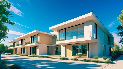 Fototapeta premium Stylish Contemporary Building with Large Windows and Flat Roof