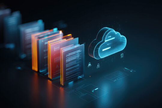 Online documentation database. AI document management system DMS concept. FTP (File Transfer Protocol), Secure FTP. Internet cloud technology, exchange information and data storage concept