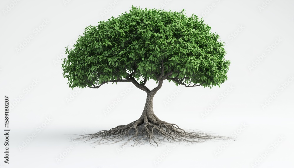 Fototapete tree with root over white - this is a render. this image features a tree with visible roots against 