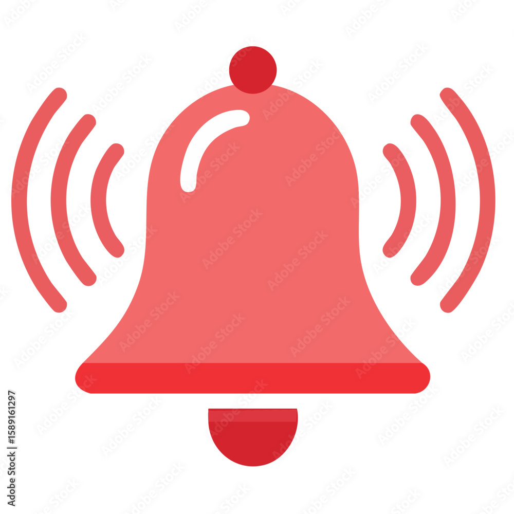 Poster red notification bell icon with sound waves symbolizing alert and reminder on a black background