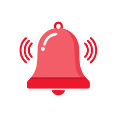 Ringing notification bell icon illustration in red color, alert and reminder symbol on black