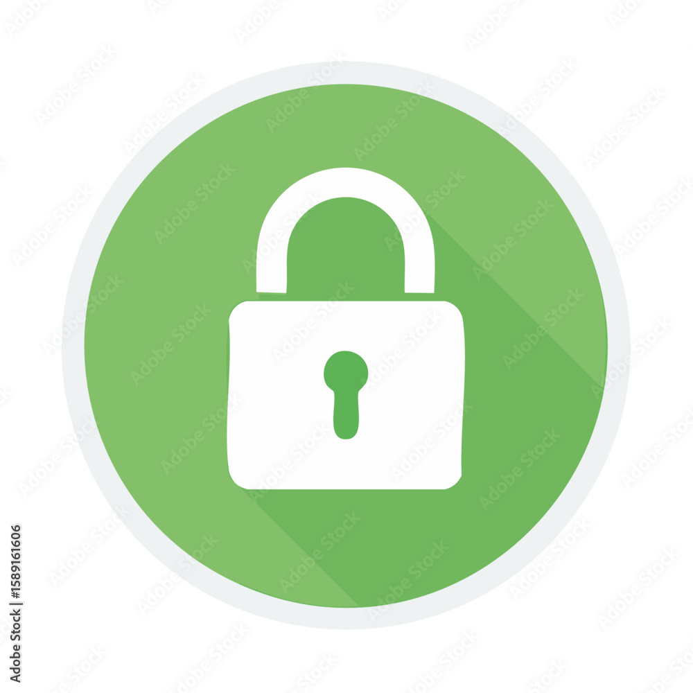 Poster secure lock symbol green circle flat design for web protection privacy