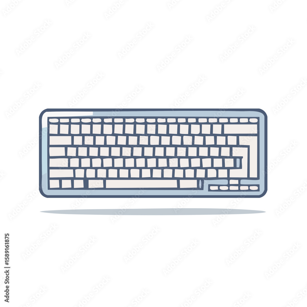 Poster isolated white computer keyboard with blue trim for technology and communication