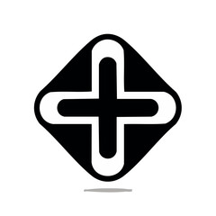 Obraz premium Modern White Rounded Plus Sign with Stroke on Black Background Mathematical Symbol