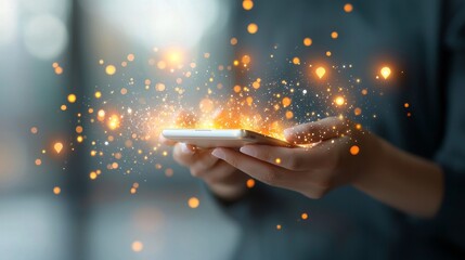 Engaging mobile interaction sparks creative ideas digital realm visual content energetic environment close-up viewpoint innovation