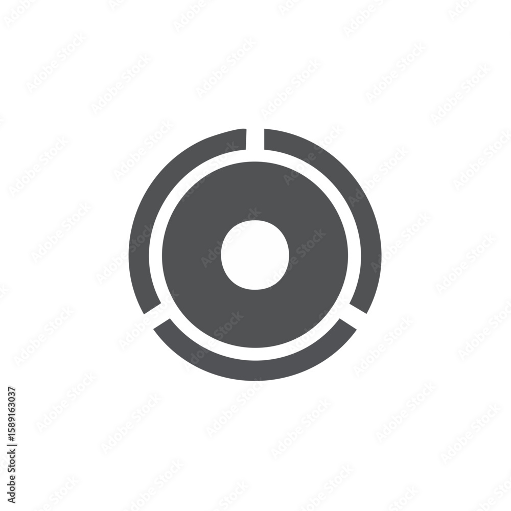 Poster abstract target with circular elements and gaps in gray and white tones against black