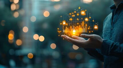 Data security innovations urban setting digital art futuristic environment close-up perspective cloud computing concept