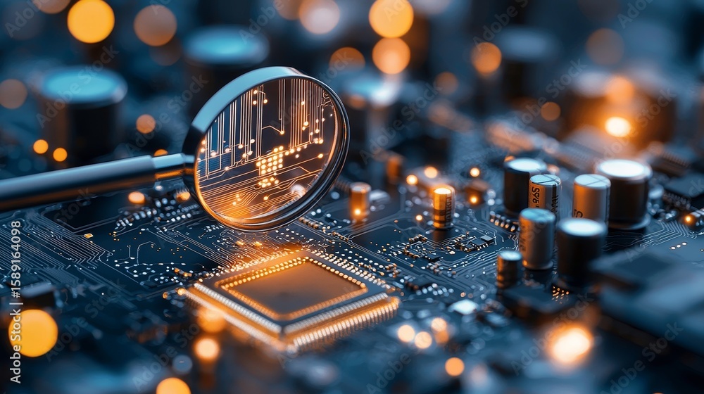 Poster exploring circuitry the intricate world of technology close-up macro photography electronic environm