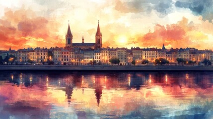 Naklejka premium Bordeaux France Poster Ilustration Travel Print Decor Gift Paper Canvas Wall Retro Art