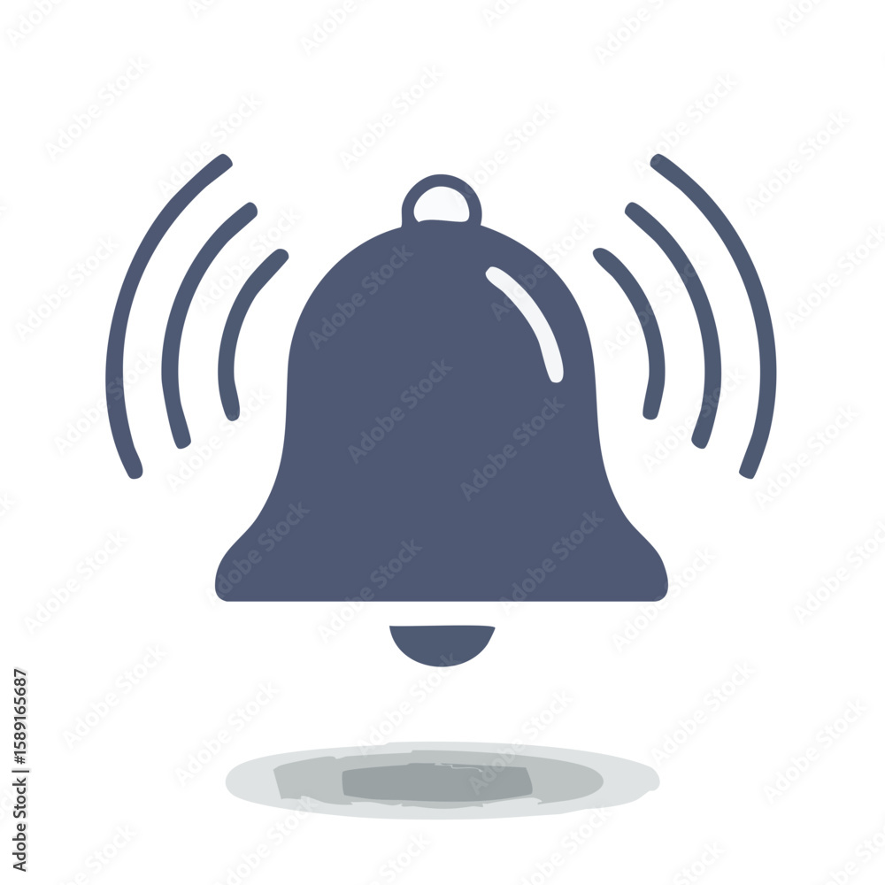 Poster ringing notification bell icon with signal waves on a dark background