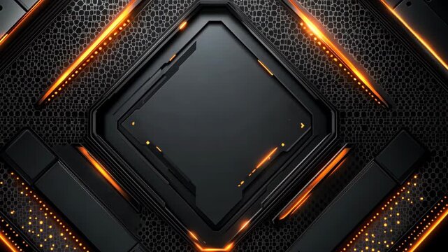 high technology futuristic modern theme abstract background, metallic wall with layers and RGB neon light glow, orange copper light on black wall