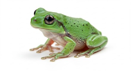 Naklejka premium Groene kikker posiert elegant zacht licht achtergrond. AI Generated