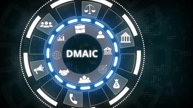 DMAIC, Six Sigma. Define, Measure, Analyses, Improve, Control. Standard quality control and lean manufacturing concept. Business, Technology, Internet and networking concept background. set icon