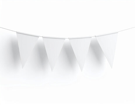 Pennant banner garland triangle flag mock up isolated on white background, copy space