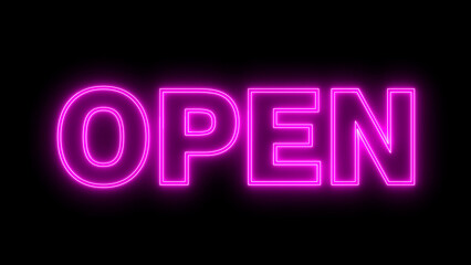 Open neon sign. Neon sign open. Open logo animation.	