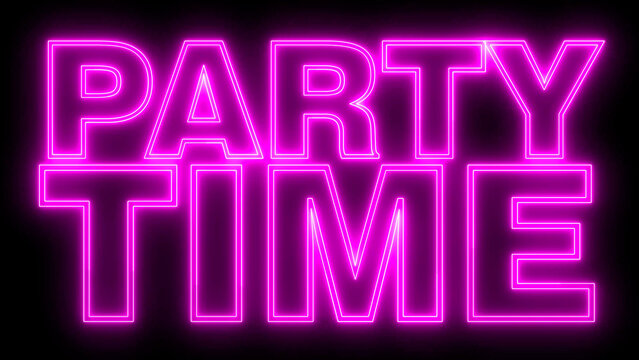 Party time neon sign. Neon sign Party time. Party time letter neon logo animation.	
