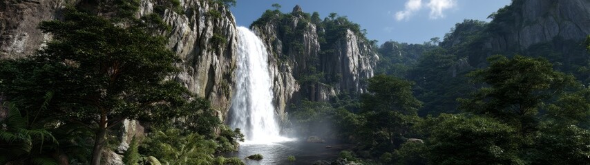 Obraz premium Majestic waterfall adventure nature reserve 360 degrees hdr panoramic view lush environment