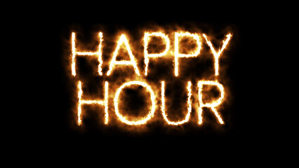 Happy hour neon sign. Neon sign Happy hour. Happy hour letter neon logo.