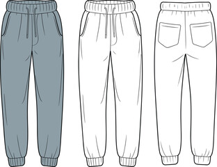 Stylish jogger pants design, casual wear fashion, comfortable sweatpants, versatile clothing, front and back pockets, elastic cuffs, drawstring waist