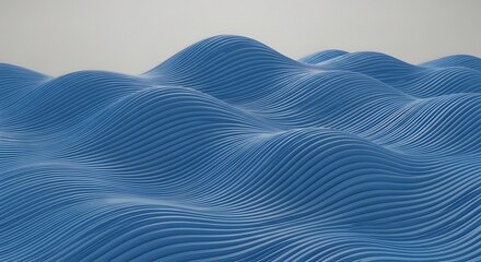 Abstract blue wavy surface with repetitive line pattern design