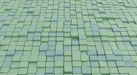 An abstract background with a pattern of green and blue cubes