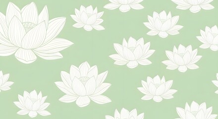 White lotus flowers on a light green background pattern art