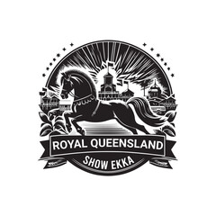 Royal Queens Land Show Ekka Silhouette Vector Illustration, Solid White Background.