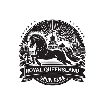 Royal Queens Land Show Ekka Silhouette Vector Illustration, Solid White Background.