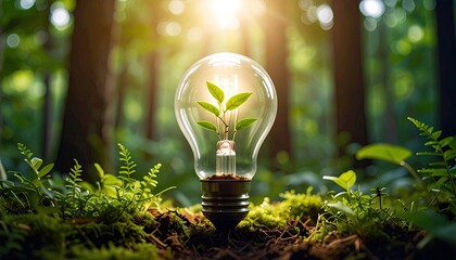 A plant growing inside a lightbulb in nature
