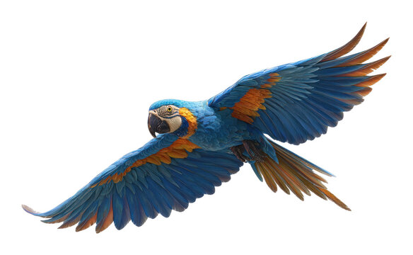 PNG Araffe flying parrot macaw bird.