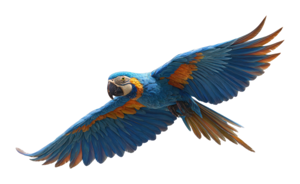 PNG Araffe flying parrot macaw bird.