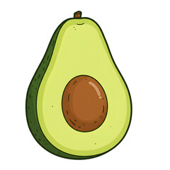 Avocado illustration featuring a vibrant green exterior and a smooth brown pit, showcasing the fruit's unique texture and shape in a playful and colorful design