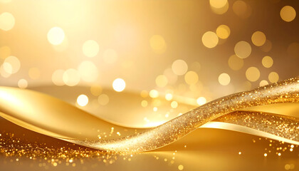 Abstract Golden Waves with Glitter and Bokeh Lights
