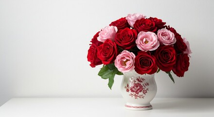 Prachtige rode en roze rozen bloeien zacht in zacht licht. AI Generated